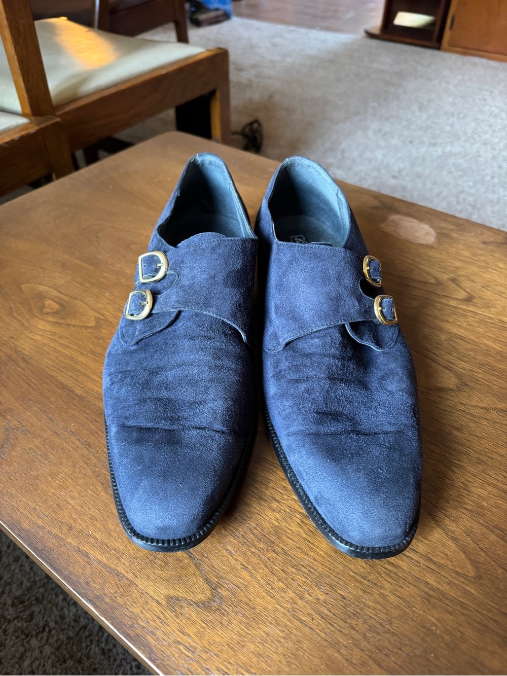 Emilio Franco Double Monk Suede Dress Shoes - Blue